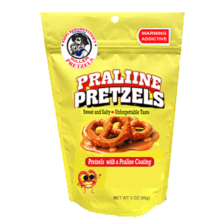 COMMING SOON DEC. 21ST. PAPPY'S "PRALINE" KILLER PRETZELS - 3 OZ BAG